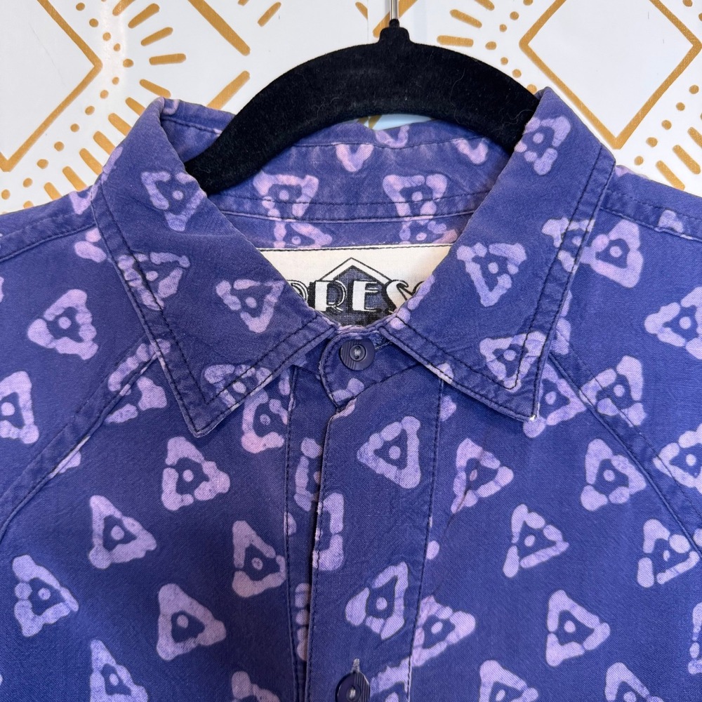 Vintage Button Down Shirt Size M Purple Batik Geometric Cotton Summer Casual - Picture 4 of 13